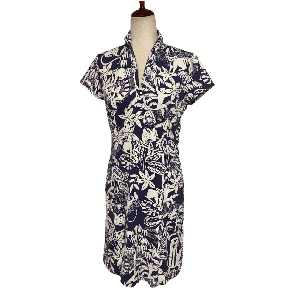 J McLaughlin Sports Shift Dress Blue White Australian Print Koala Lemur Womens S